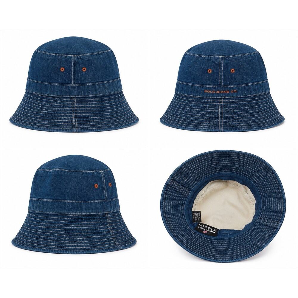 Vintage Polo Jeans Ralph Lauren Bucket Hat Cap One Size Blue Denim Logo